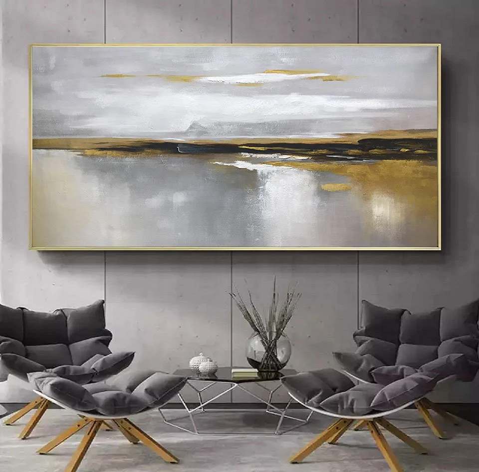 Brown Original Gold Leaf Abstract Canvas Wall Art V4SQ4